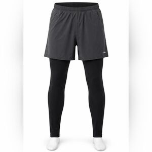 ALO Yoga Stability 2-in-1 Tights Shorts Men's XL Grey Black Zip Pocket